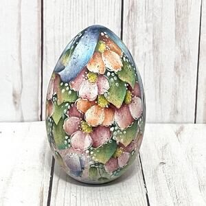 Juanita Denton Hand Painted Floral Wooden Spring Easter Egg